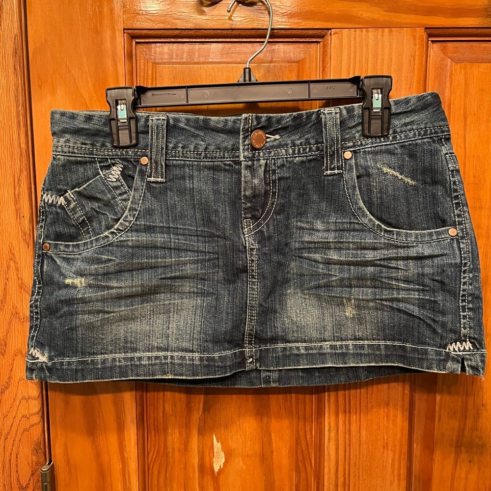 Maurices Distressed Dark Blue Mini Skirt